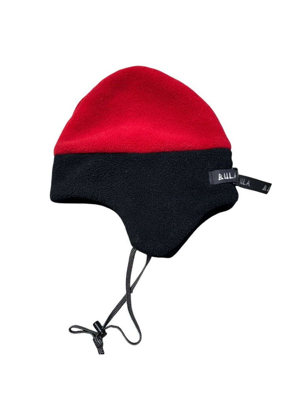 Vintage Bula Red & Black Fleece Earflap Hat With Chin Cord